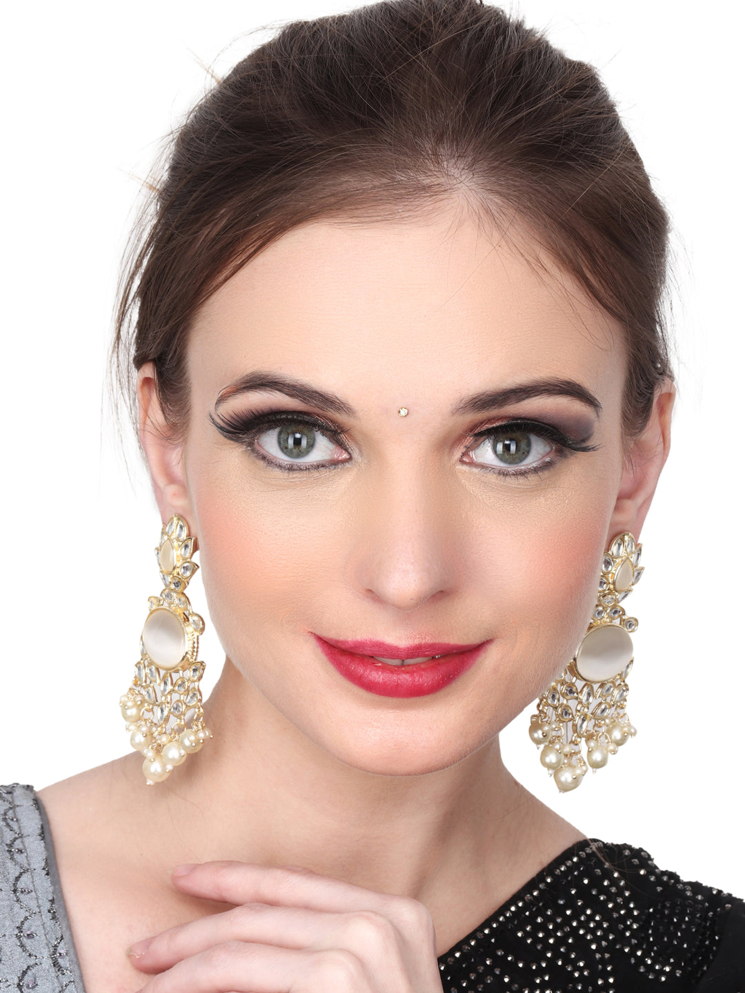 Gold plated kundan drop earring