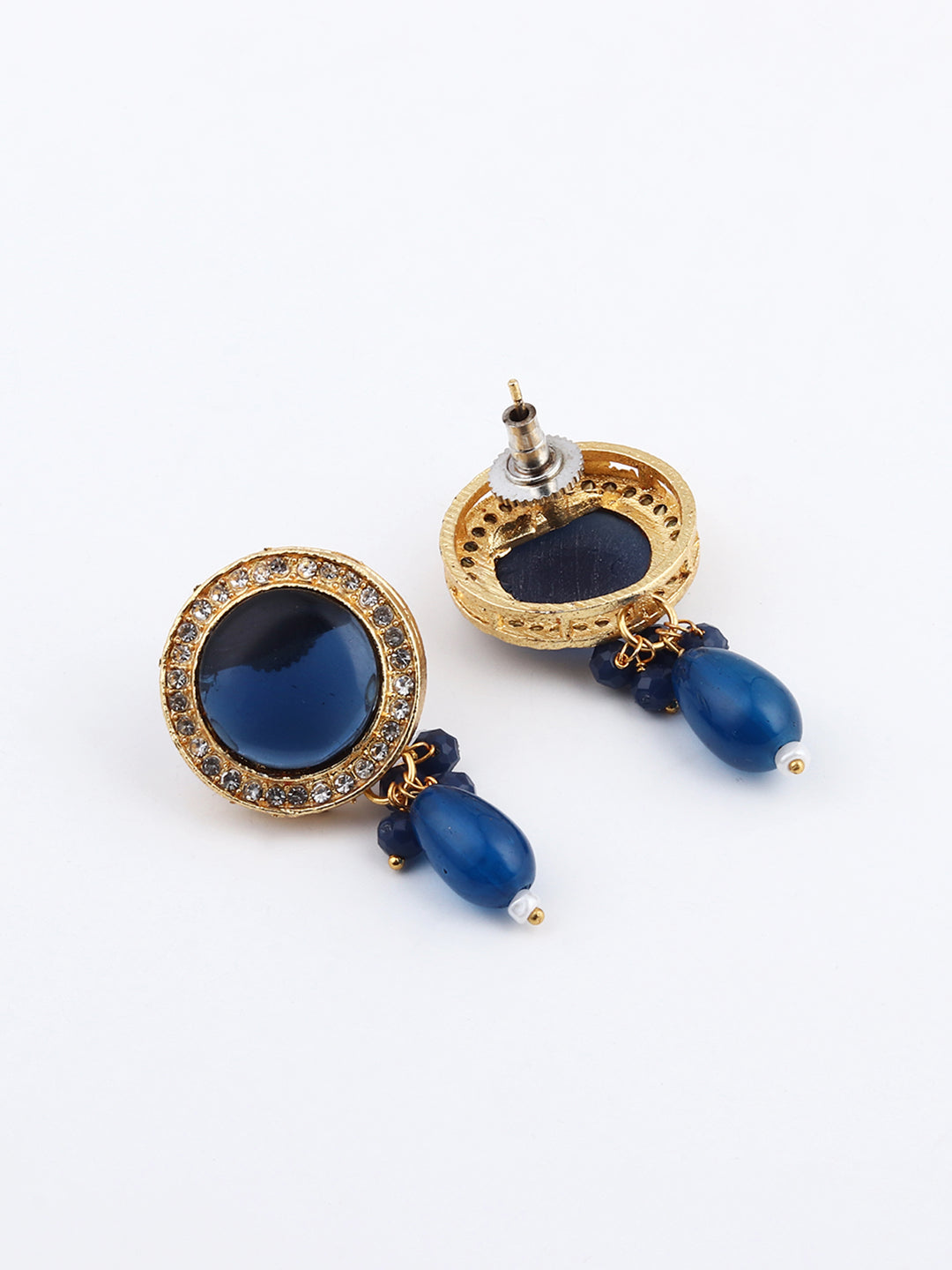 Gold plated Monalisa Stone studs with Glass bead drops blue