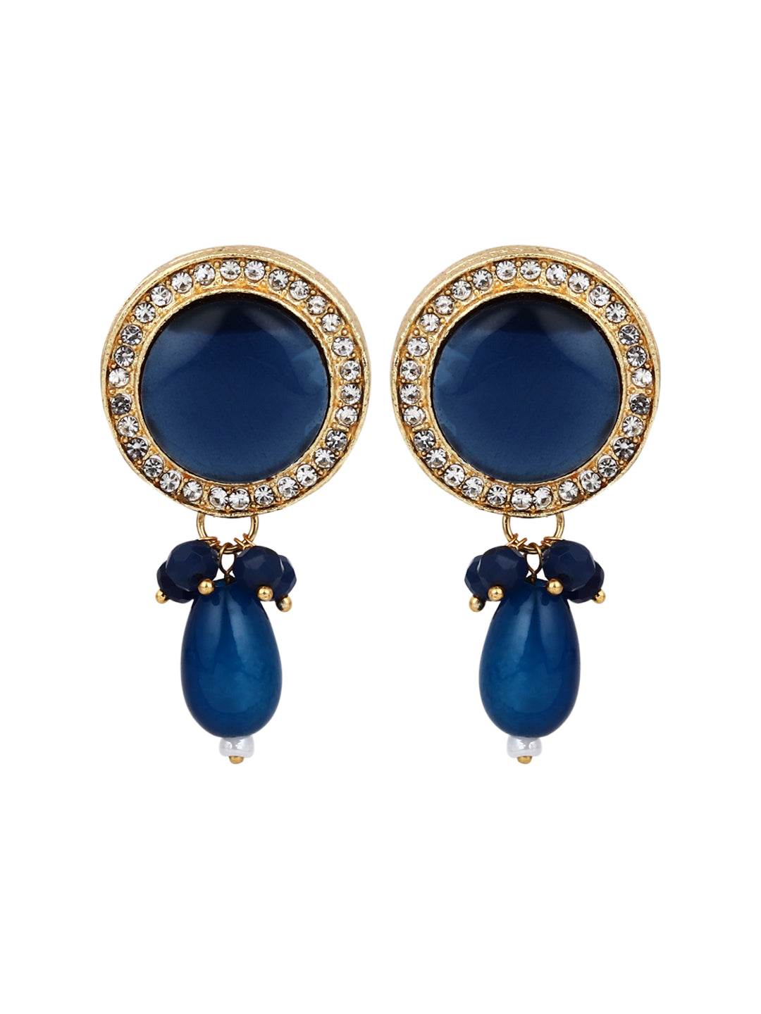 Gold plated Monalisa Stone studs with Glass bead drops blue