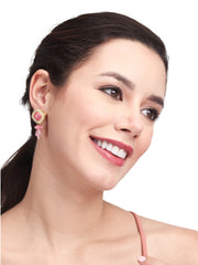 Gold plated Monalisa Stone studs with Glass bead drops Pink
