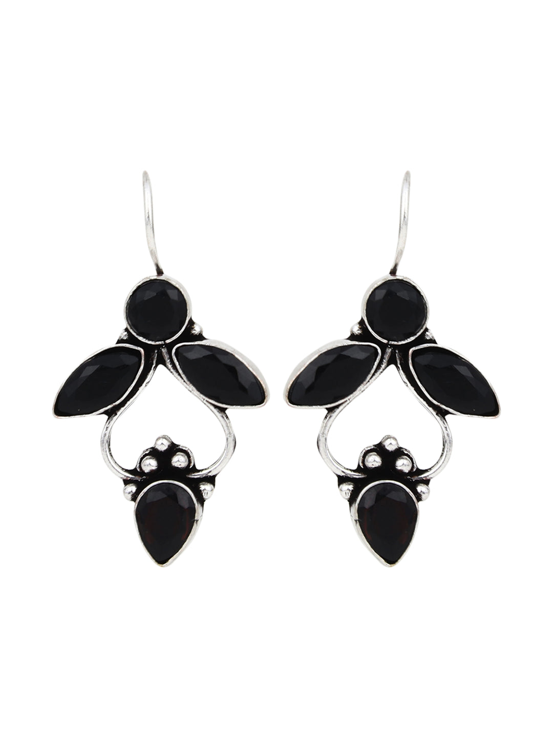 Silver Oxydised finish Drop Earring with glass stone