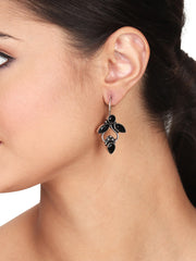 Silver Oxydised finish Drop Earring with glass stone