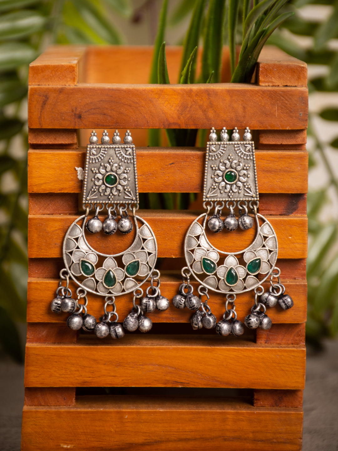 Silver Oxydised finish Chandbali