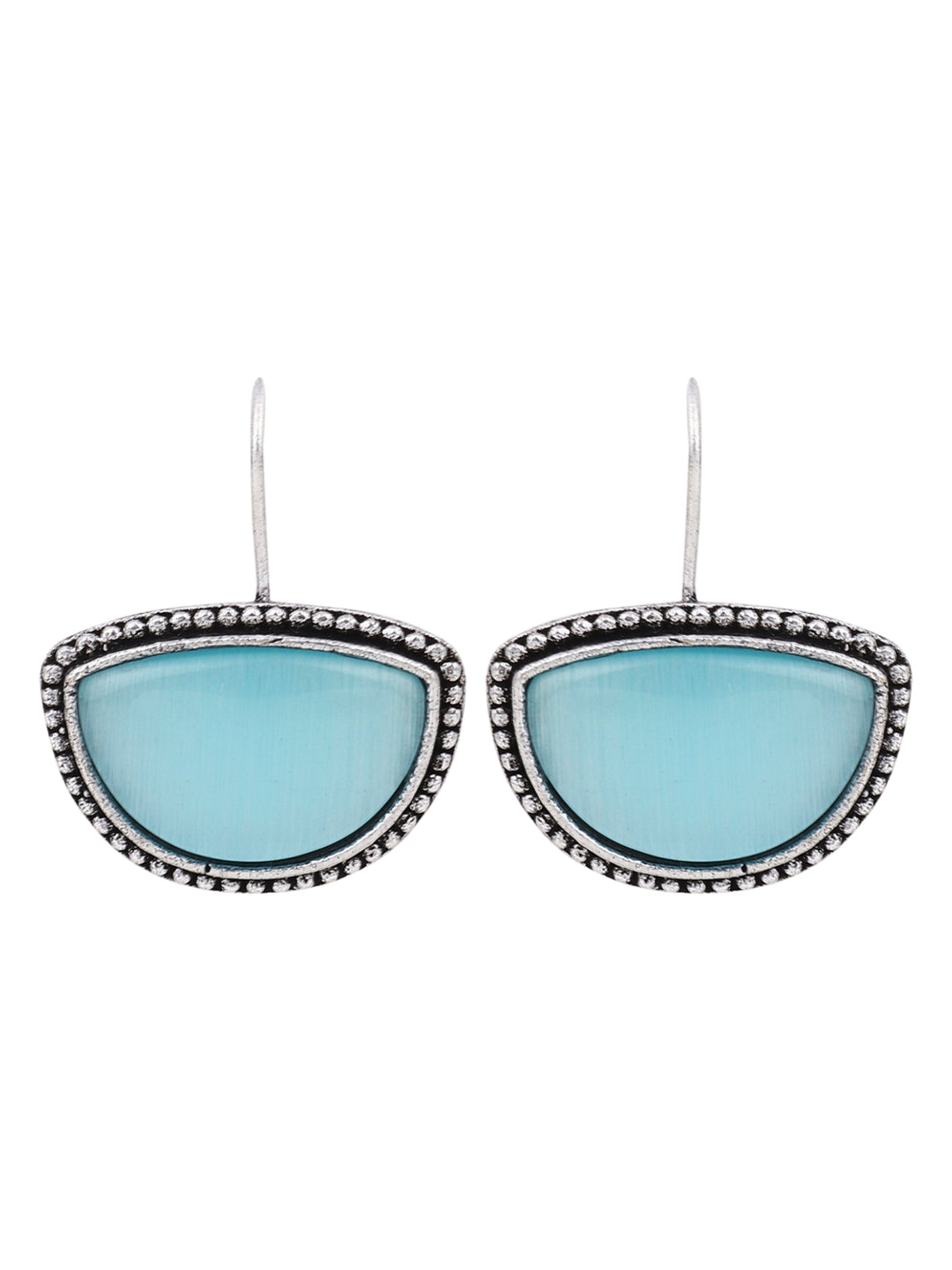 Silver Oxidized Drop Earrings with Blue Monalisa Stone