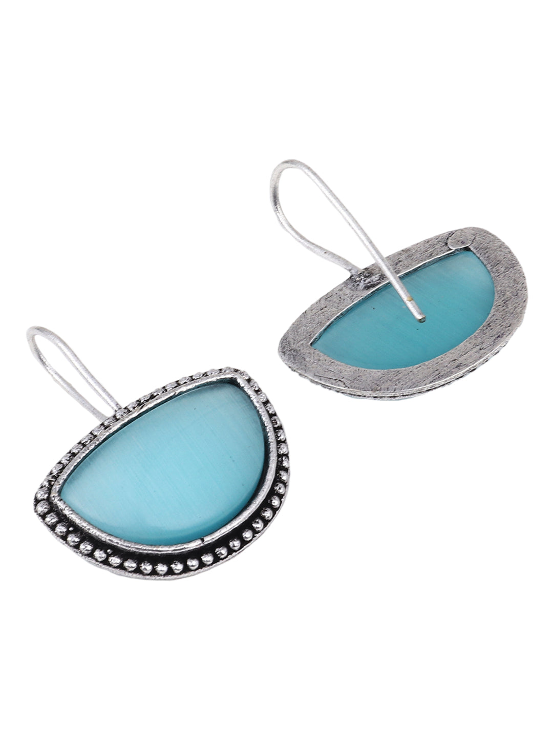 Silver Oxidized Drop Earrings with Blue Monalisa Stone