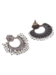 Silver Oxydised finish Chandbali with beaded Edge