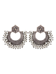 Silver Oxydised finish Chandbali with beaded Edge