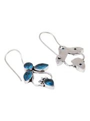 Silver Oxydised finish Drop Earring with Blue AD stone
