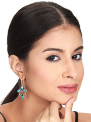 Silver Oxydised finish Drop Earring with Blue AD stone
