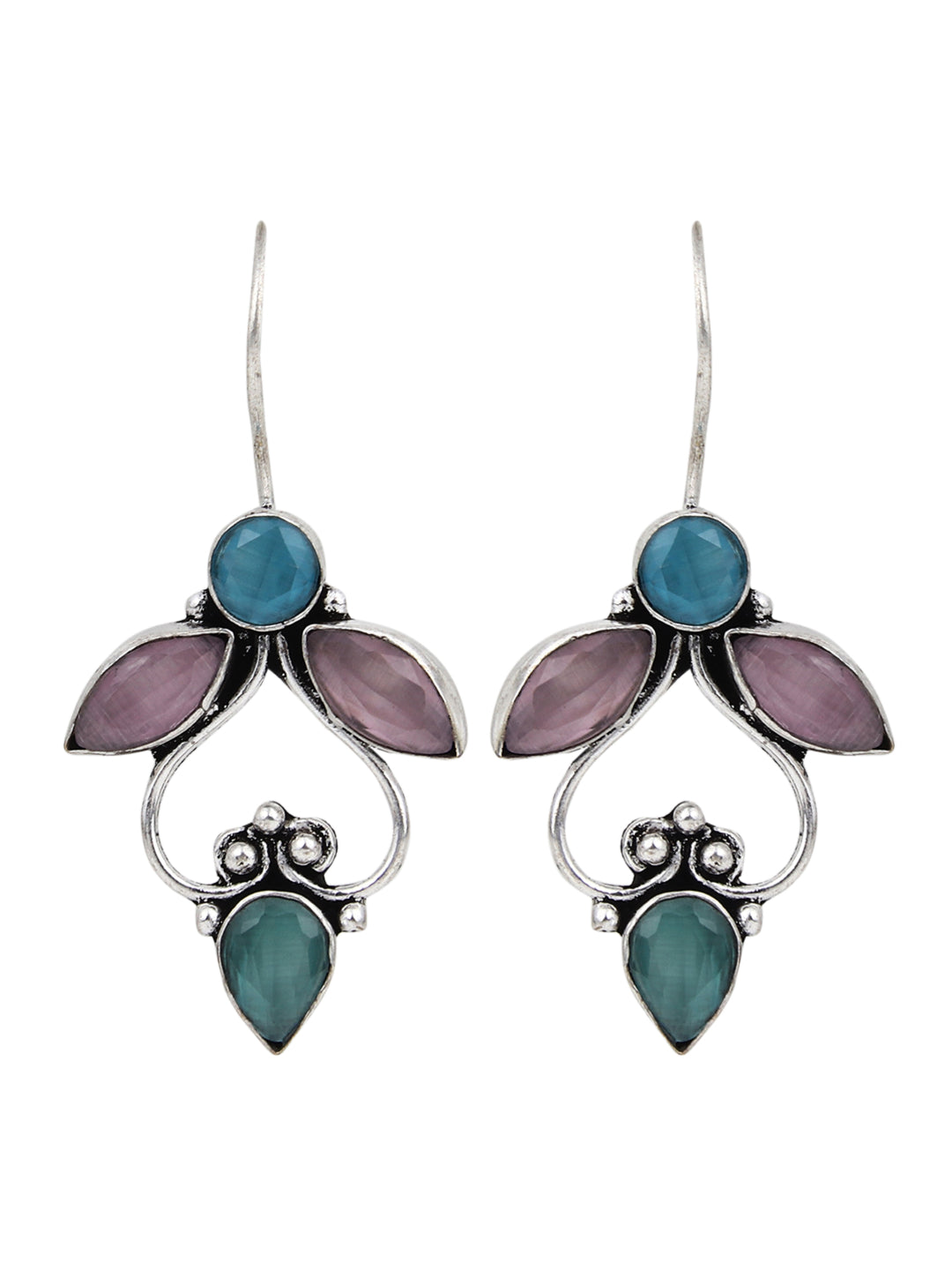 Silver Oxydised finish Drop Earring with Multi AD Stone