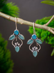 Silver Oxidised finish Drop Earring with Mint AD stone