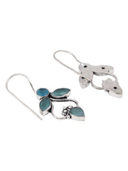 Silver Oxidised finish Drop Earring with Mint AD stone