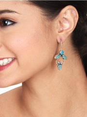 Silver Oxidised finish Drop Earring with Mint AD stone