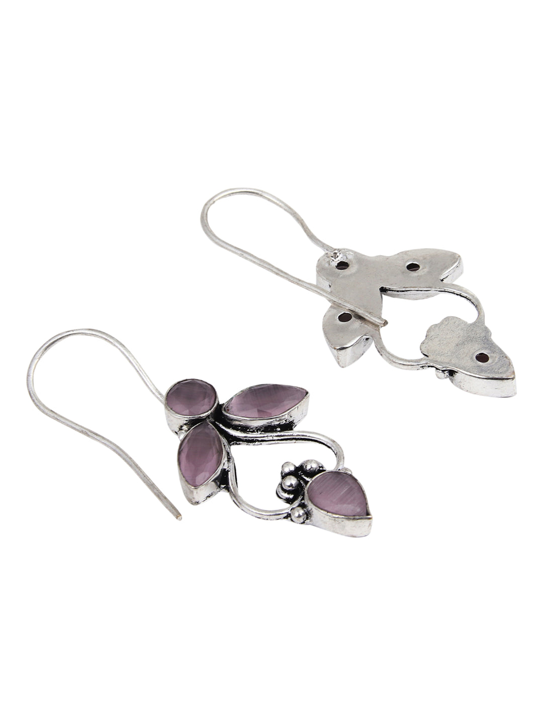 Silver Oxydised finish Drop Earring with Pink AD Stone