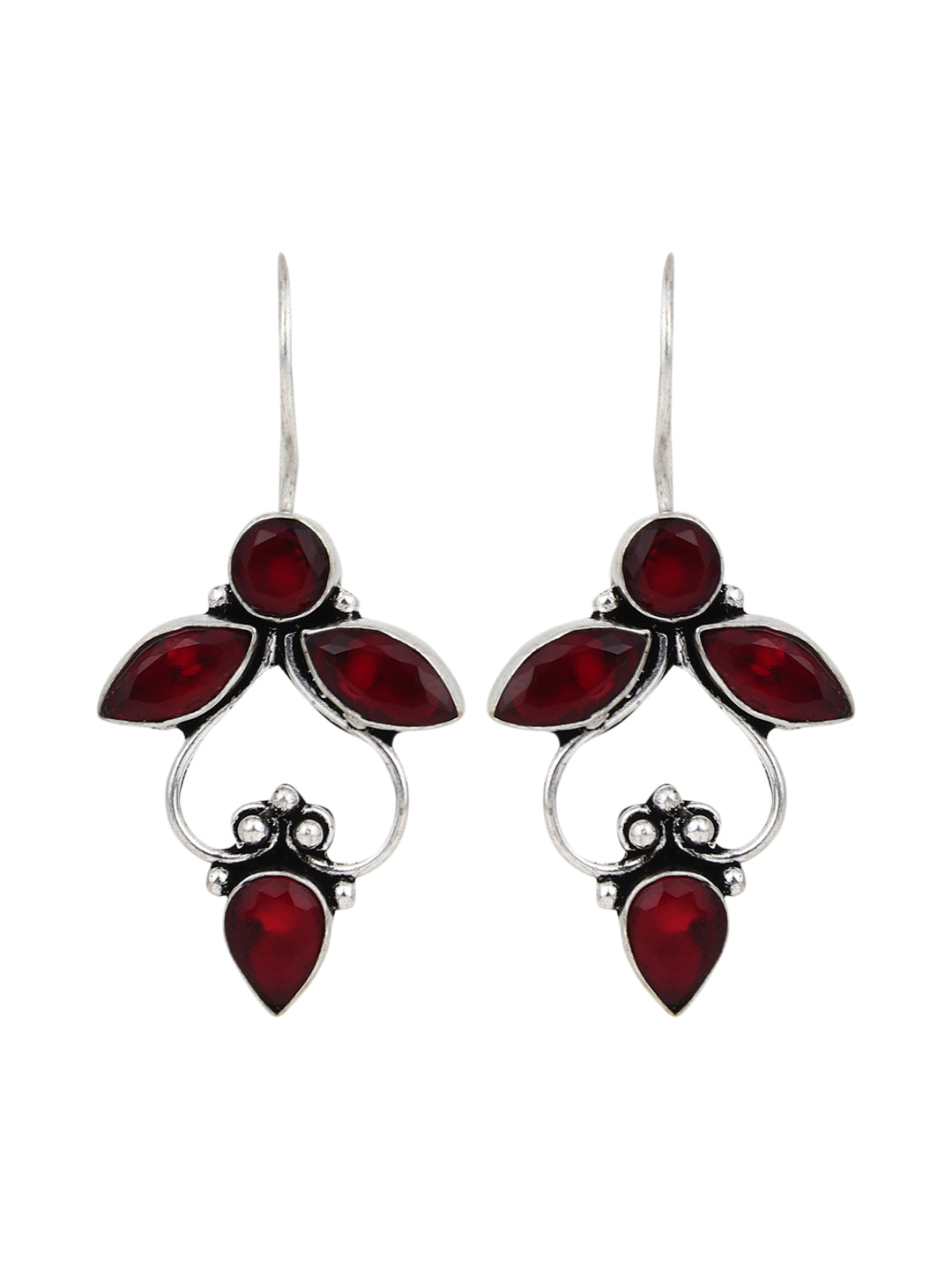 Silver Oxydised finish Drop Earring with glass stone