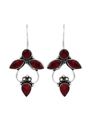 Silver Oxydised finish Drop Earring with glass stone