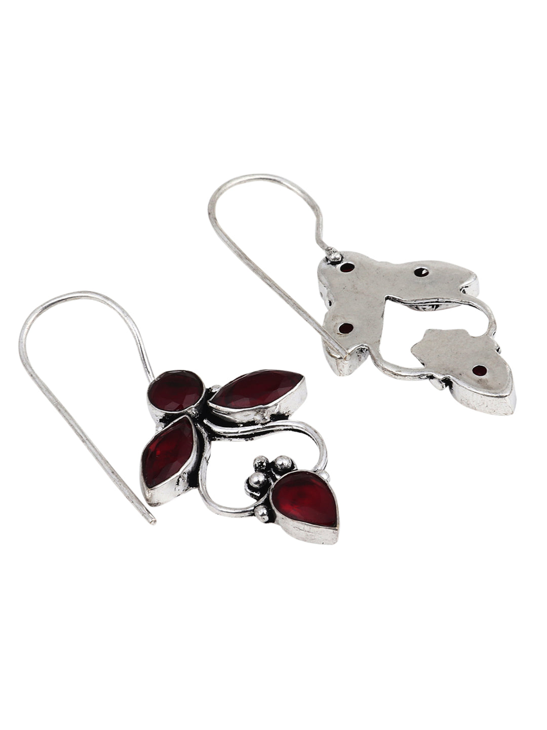 Silver Oxydised finish Drop Earring with glass stone