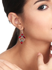 Silver Oxydised finish Drop Earring with glass stone