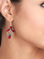 Silver Oxydised finish Drop Earring with glass stone