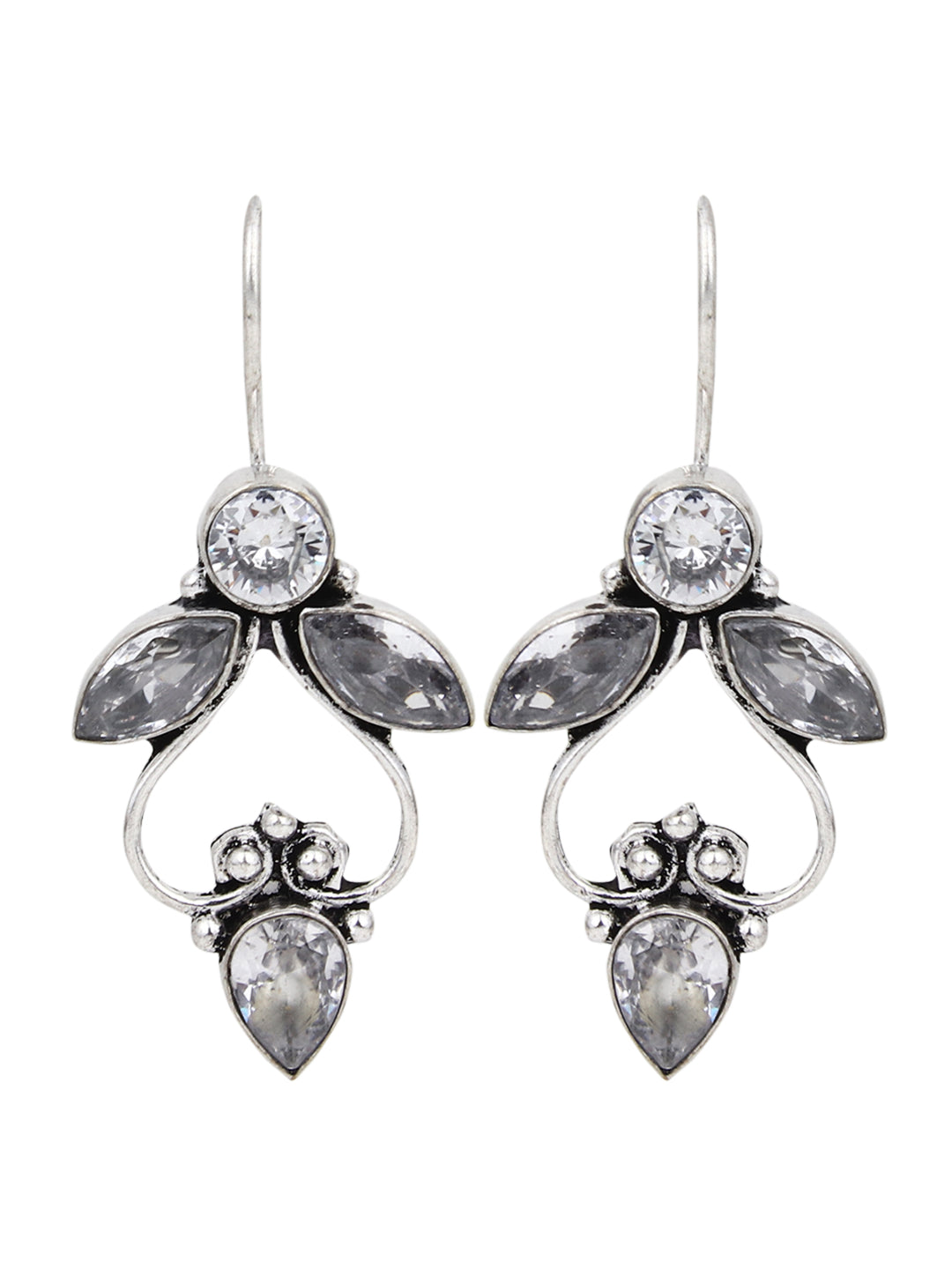 Silver Oxydised finish Drop Earring with White AD Stone