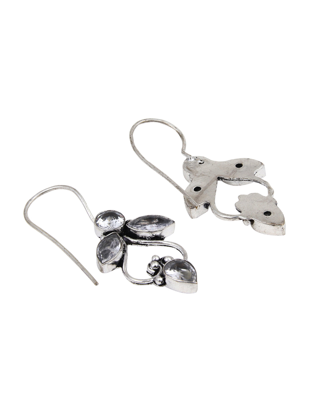 Silver Oxydised finish Drop Earring with White AD Stone