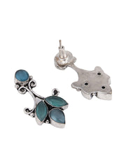Silver Oxydised finish drop Earring with Mint AD stone