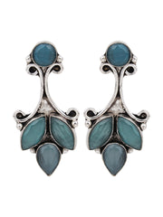 Silver Oxydised finish drop Earring with Mint AD stone