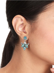 Silver Oxydised finish drop Earring with Mint AD stone