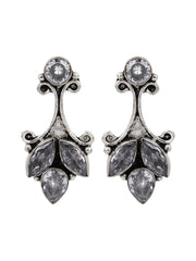 Silver Oxidised finish drop Earring with AD stone White