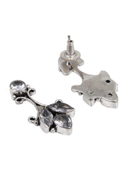 Silver Oxidised finish drop Earring with AD stone White