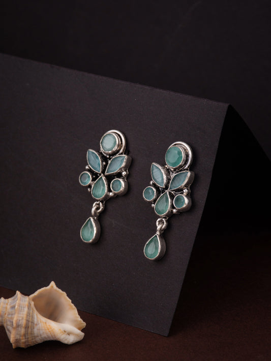 Silver Oxydised finish Studs with Mint AD stones