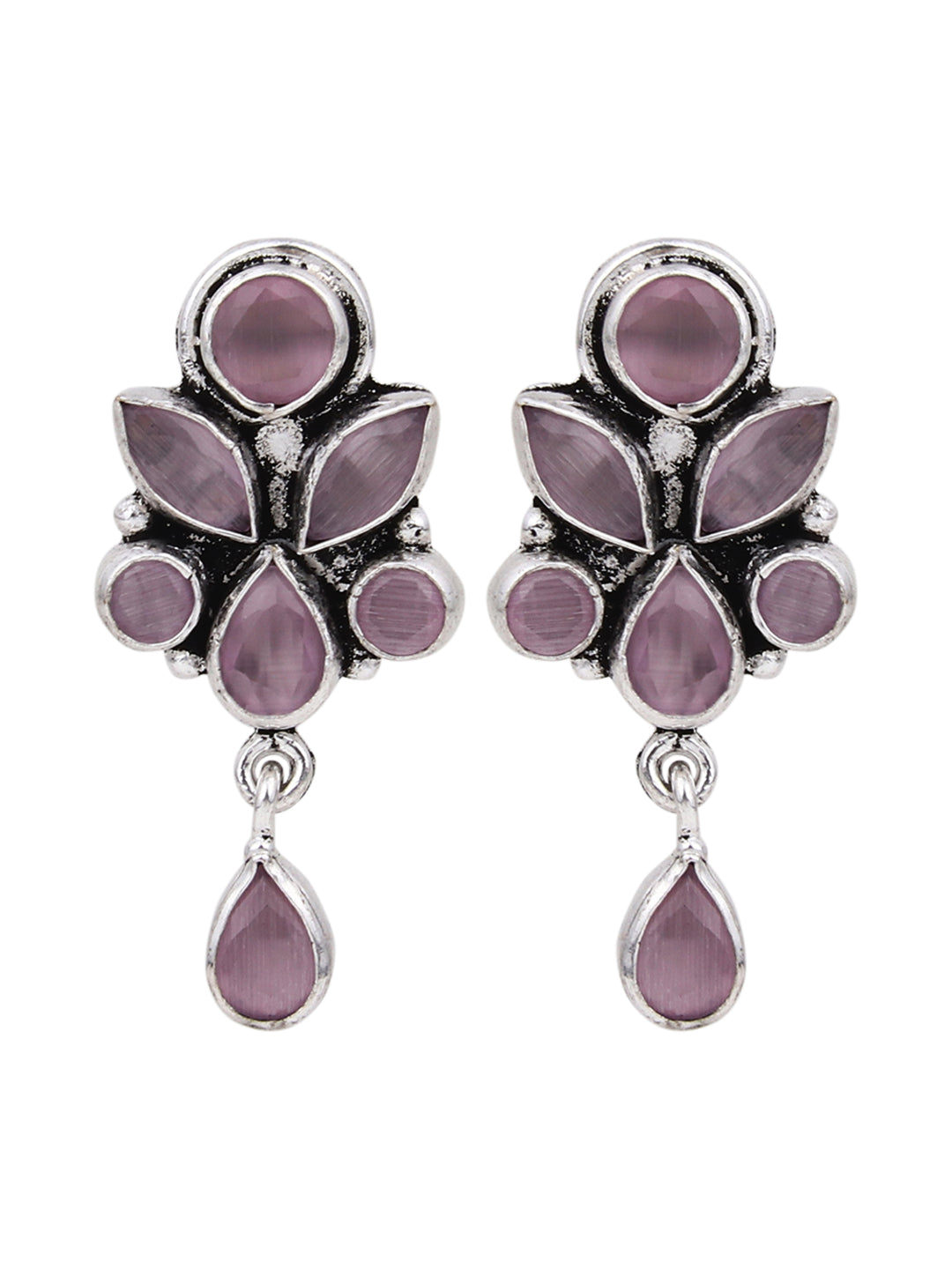 Silver Oxydised finish Studs with Pink AD stones