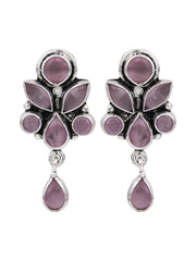 Silver Oxydised finish Studs with Pink AD stones