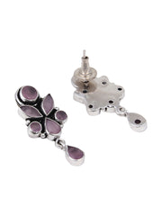 Silver Oxydised finish Studs with Pink AD stones