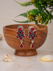 Silver Oxydised finish Studs with Red AD stones