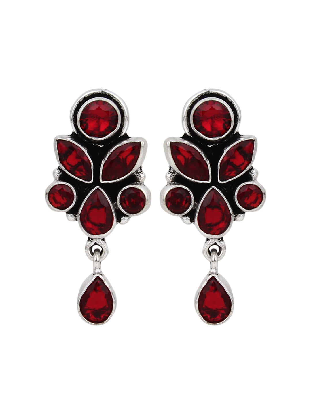Silver Oxydised finish Studs with Red AD stones