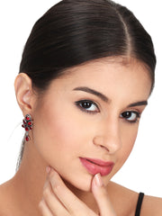 Silver Oxydised finish Studs with Red AD stones
