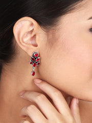 Silver Oxydised finish Studs with Red AD stones