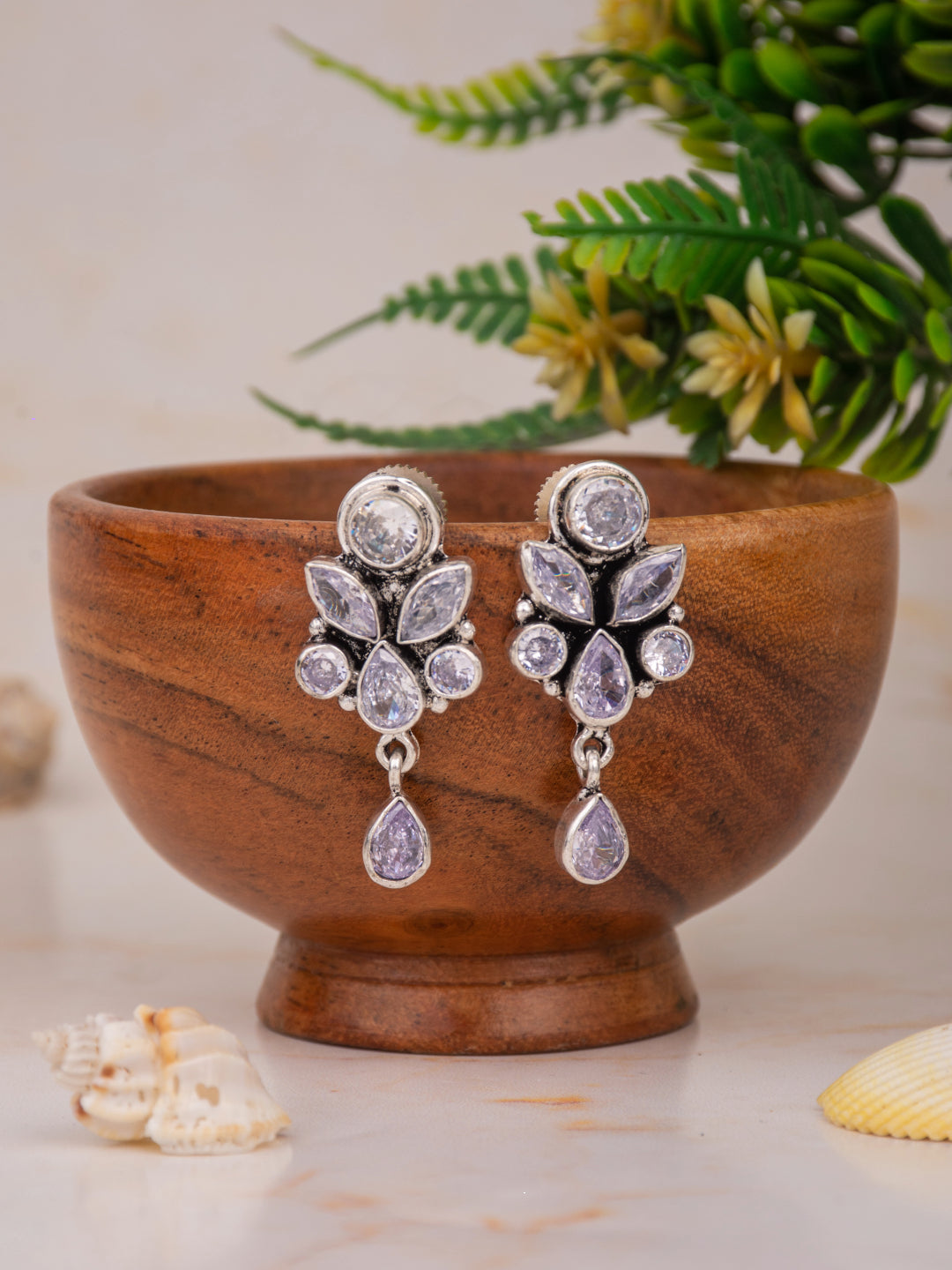 Silver Oxydised finish Studs with White AD stones