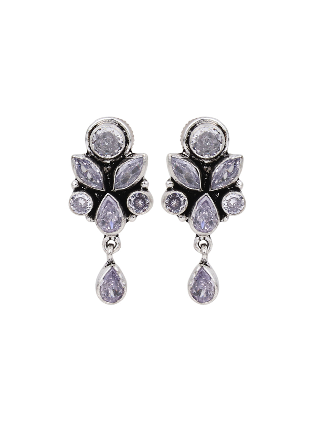 Silver Oxydised finish Studs with White AD stones