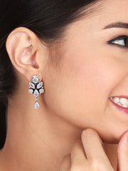 Silver Oxydised finish Studs with White AD stones