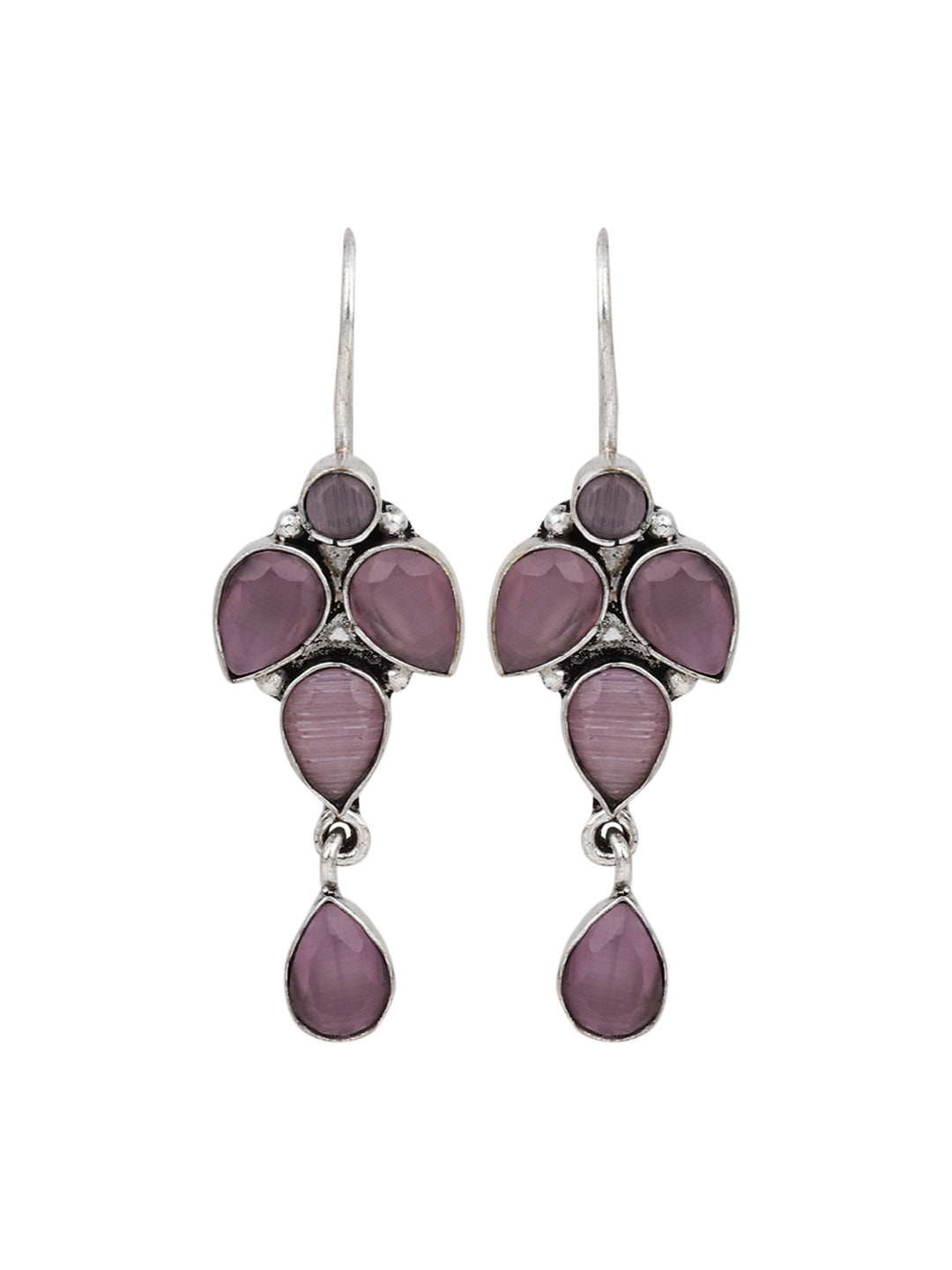 Silver Oxydised finish drop Earring with Pink  AD stone