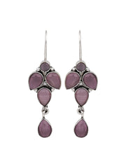 Silver Oxydised finish drop Earring with Pink  AD stone