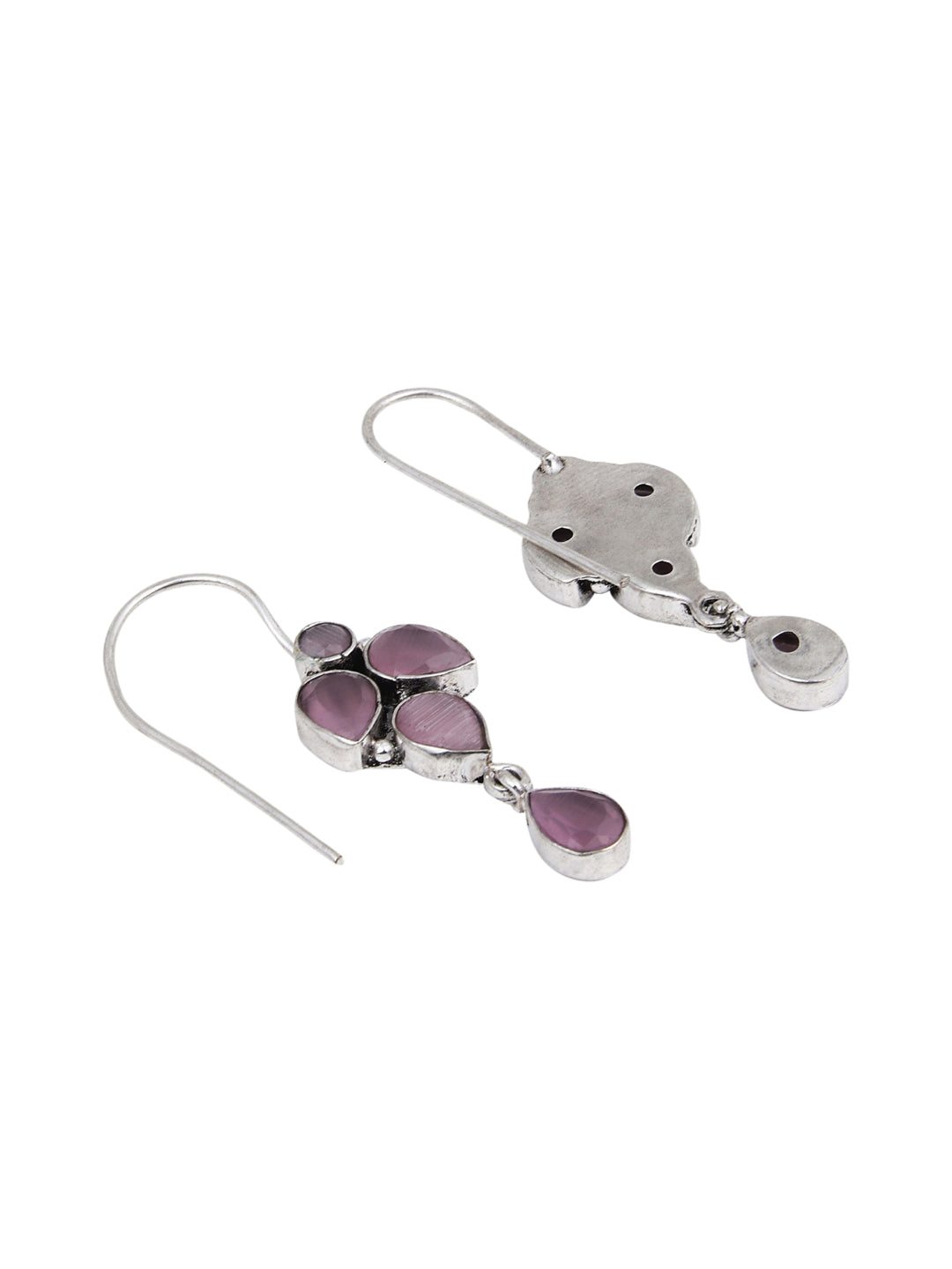 Silver Oxydised finish drop Earring with Pink  AD stone