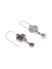 Silver Oxydised finish drop Earring with Pink  AD stone