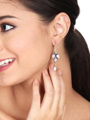Silver Oxydised finish drop Earring with Pink  AD stone