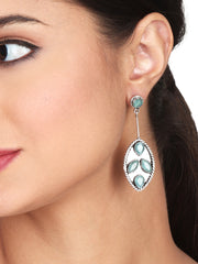 Silver Oxydised finish Leaf shaped Mint drop earring