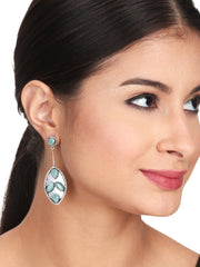 Silver Oxydised finish Leaf shaped Mint drop earring