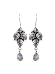 Silver Oxidised finish drop Earring with White AD stone