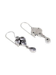 Silver Oxidised finish drop Earring with White AD stone